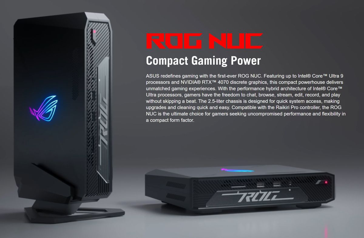 ASUS ROG NUC 14 於國外推出, 185H + RTX 4070 2499歐元